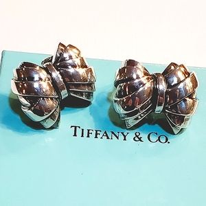 Tiffany & Co Sterling Silver Large Bow Clip On Earrings